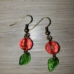 Red leaf dangle earrings